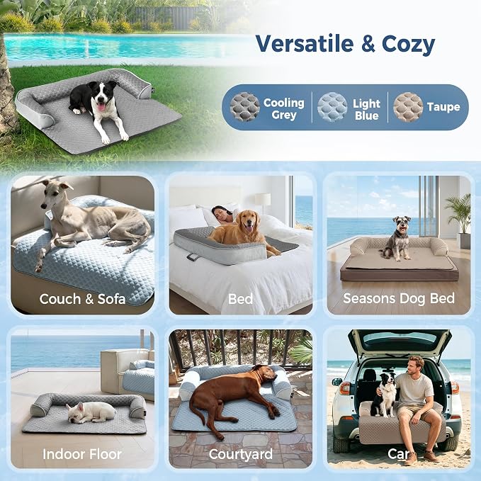 X-Large Cooling Dog Bed Mat - 45 x 37 inch Waterproof Couch Cover for Dogs Washable, Non-Slip Bottom Self Cooling Mat for Dogs, Durable & Non-Gel, Dog Couch Bed for Sofa Floor Car, Light Blue