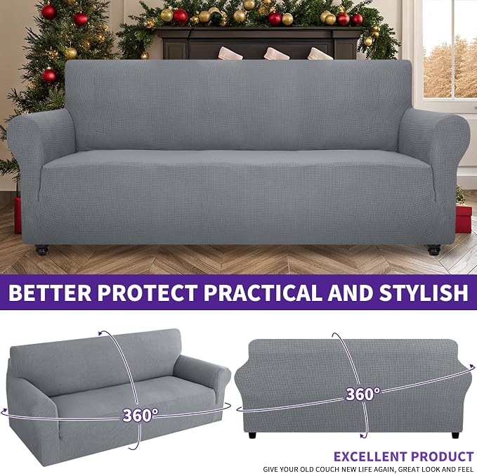 ZNSAYOTX Stretch Oversized Couch Cover Universal Sofa Covers for Living Room Dogs Pet Furniture Protector Spandex Extra Large Sofa Slipcovers with Anti Slip Foam Sticks (Light Grey, XL Sofa)