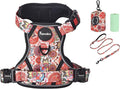 Petmolico No Pull Dog Harness Set with Leash Attachment Easy Control Handle Reflective Harness Vest Small Breed, Puppy Vest and Leash Set with Poop Bag Holder, Medium - Boho Floral