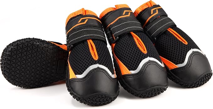 Dog Shoes for Hot Pavement Anti-Slip Dog Boots & Paw Protectors for Large Dogs Breathable Small Medium Large Dog Booties for Summer Hiking Outside Winter Snowy Day Dog Booties 4PCS