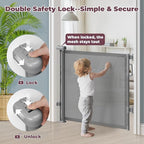 Retractable Baby Gate for Stairs & Doorways, Dog Gate Indoor Outdoor | Extends to 55" Wide 34" Tall Mesh Child Gate for Hallways, Deck, Porch, Pet Toddler Safety Essentials, Easy Install, Grey