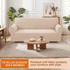 XINEAGE Stretch 2 Seater Slipcover, Non-Slip Pet Couch Cover,Beige Yellow | Washable Furniture Protector, Elastic Bottom, Dogs & Cats Friendly, Scratch-resistant, Fast Setup, High Elasticity