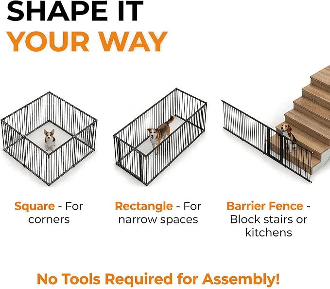 32 Inch Dog Playpen, 8-Panel Metal Pet Exercise Pen with Door, Foldable Indoor Outdoor Dog Fence for Medium Dogs, Black (Black, 32inch)