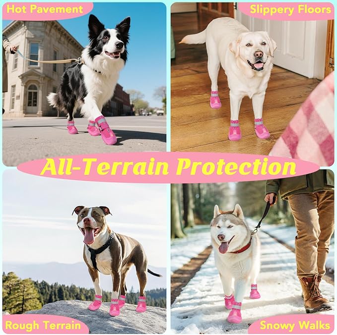 LUCKYPAW Dog Shoes for Large Medium Dogs, Dog Boots for Hot Pavement Size5 | Breathable Paw Protectors for Summer Walking Hiking Winter Snow Outdoor, No Slip Reflective Booties for Hardwood Floor