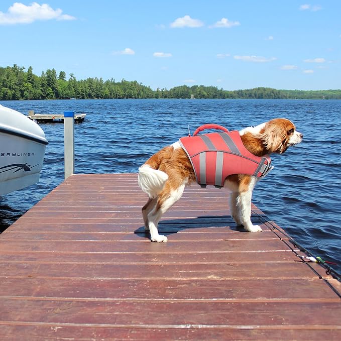 Kuoser Reflective Dog Life Jacket, Dog Life Vest for Swimming Boating | Adjustable Pet Lifejackets, High Flotation Doggie Swimsuit with Rescue Handle for Small Medium Large Dogs