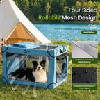 Portable Collapsible Soft Dog Crate for Small Dogs, 26in Blue | Oxford Cloth Travel Camping dog kennel with 4 Mesh Windows & 2 Storage Pockets,for Indoor & Outdoor Use