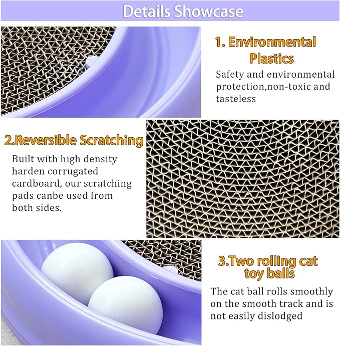 Interactive Cat Ball Track Toy for Indoor Cats, Cat Scratching Board & Exercise Set for Bored Indoor Adult and Kitten Mental & Physical Stimulation, with Spare Ball to Prevent Loss (Purple)