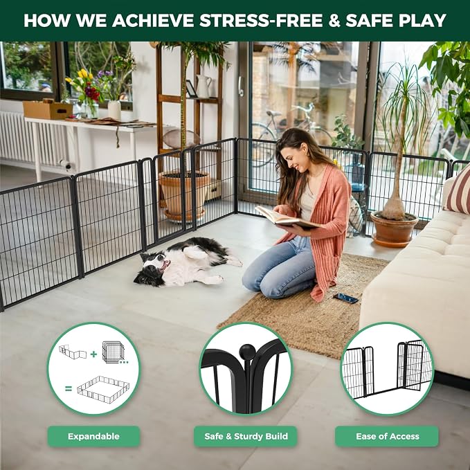 FXW Homeplus Indoor Dog Playpen, 32" H, 12 Panels, for Small & Medium Dogs | Stress-free play, Heavy-duty, Semi-open design, Easy setup, Threshold-free gate, Expandable, Patented