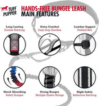 Tuff Pupper Hands Free Bungee Dog Leash, Waist Belt for Running & Walking | Heavy Duty for One Large Dog up to 125 lb, Shock Absorbing with Lumbar Support & Reflective Padded Handles for Jogging