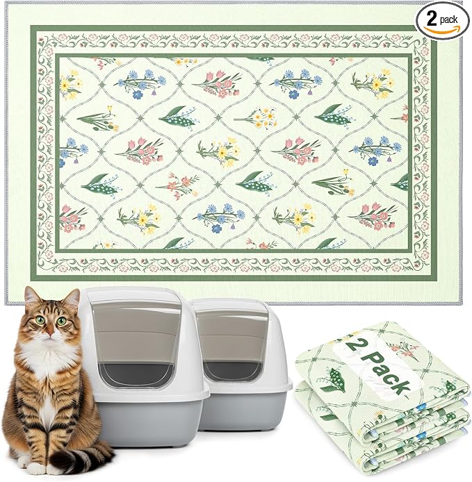 Bienbee Cat Litter Mat, 2 Pack 33" x 22" Machine Washable for Litter Boxes | Cat Litter Rug with Waterproof Backing, Non-Slip Grip and Soft On Kitty Paws to Catch Litter and Protect Floor