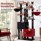 Gitelsnour Sturdy Cat Tree Tower with 2 Large Condos, 4 Big Perchs GCT039BR | 74.8" Sturdy Cat Furniture for Indoor Cats Large Adult with 2 Cozy Cat Baskets, Sisal Scratching Posts & Toys, Black and Red