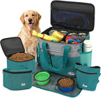 Dog Travel Bag for Pet Kit for Supplies with 2 Food Storage Containers 2 Collapsible Bowls 1 Feeding Mat 1 Dog Treat Pouch 7-Piece Set Perfect Road Trips Camping Weekend (Teal)