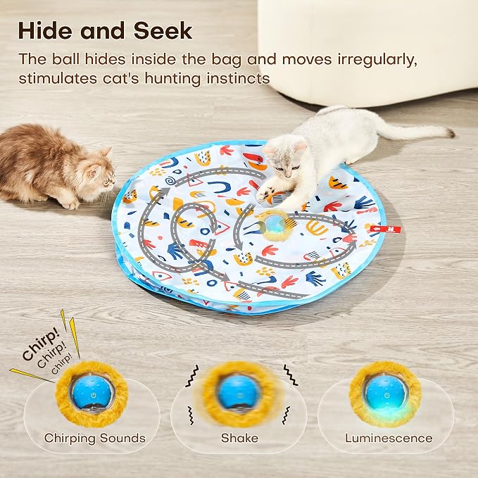 Potaroma Interactive Cat Toys, Fast Moving Ball in Play Mat, Automatic Motion Activated Ball Hide and Seek for Indoor Exercise Kicker, Animal Squeaky, 28 Inch Mat | Automatic Motion Activated Ball Hide and Seek for Indoor Exercise Kicker, Animal Squeak...