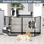 Metal Freestanding Dog Gates with Door for Outdoor Indoor,Extra Wide Tall Free Standing Dog Gate for Doorways,Large Openings,Deck,Yard,Porch,Foldable Safety Pet Fence (Black, 【2 Panels】 32''H*40''W)