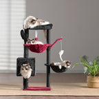 Heybly Cat Tree, 40" Tower with All-Sisal Wrapped Scratching Post HCT006SBR | Cat Tower for Indoor Cats, Cat Condo with Soft Platform, 2 Baskets and Dangling Toy, Black and Red
