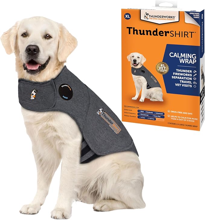 ThunderShirt for Dogs Calming Anxiety Vest, X Large, Heather Gray | Skin-Friendly Dog Anxiety Shirt, Helps Reduce Stress from Thunder, Fireworks & Travel