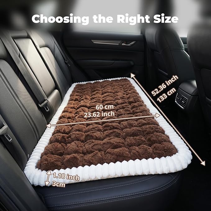 Avont Dog Bed for Car Back Seat, 2026 New Backseat Pet Bed Mat | 52.3"x23.6" Back Seat Pet Cover for Dogs Machine Washable Non-Slip Thick Plush Travel Mat for SUVs Trucks Camping - Brown