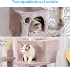 Hey-brother Cat Tree Tower with Sisal Scratching Posts, Big Condo, MPJ020MU | 53.7 Inches Multi-Level Cat House with 2 Bigger Plush Condos, 2 Platforms, Hammock, Toy Balls for Indoor Cats, Muchroom