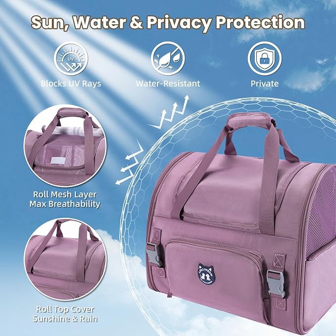 Lollimeow Expandable Cat Carrier Backpack for Large Cats - Airline Approved Pet Carrier Backpack for Small Dogs, Hiking & Travel, Waterproof with Breathable Mesh, 14lbs Capacity (Plum, Standard)