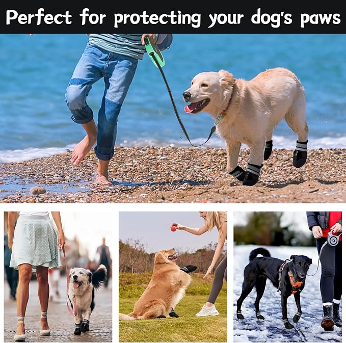 Winter Dog Boots - Non-Slip Dog Shoes for Snow/Summer Hot Pavement, Reflective Dog Booties & Paw Protectors for Medium/Large Dogs