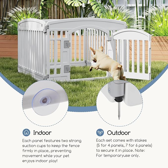 DUMOS Plastic Dog Playpen, 4 Panels 24 Inch Pet Fence Play Pen, White | Foldable, Indoor Outdoor Portable Exercise Playpen with Door, RV Camping, Puppy Small Medium Dog