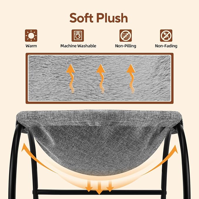 LIFLIX Raised Cat Hammock Bed, Pet Bed for for Indoor Cats, Standing Cat Cot with Washable Plush,17.1 x 17 x 9.5 inches