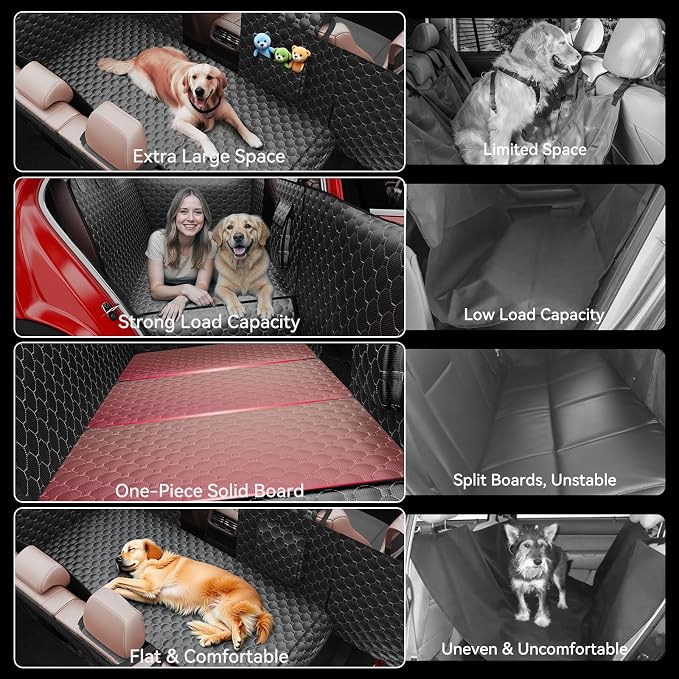 DIAMOOKY Hard Bottom Dog Car Seat Cover for Cars SUVs & Small Trucks | One-Piece Hard Bottom, 420-LB Capacity, Waterproof, Door & Headrest Protector, Pet Bed Dog Hammock, Not for 3-Row Seats