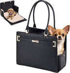 Dog Purse Carrier for Small Dogs, Stylish Foldable Pet Carrier Purse Tote Bag with Washable Cushion & Safety Leash, Airline Approved Puppy Travel Bag with Pockets (Black)