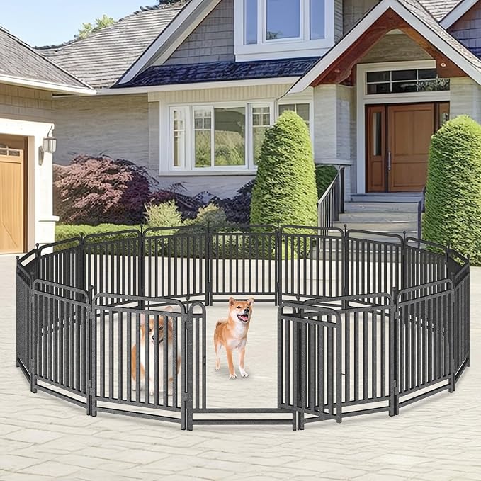 Thickened Dog Playpen Foldable Metal Yard Fence32/43inch Compact Portable Animal Barrier Fence for Indoor Outdoor (16 Panels, 32 inch)