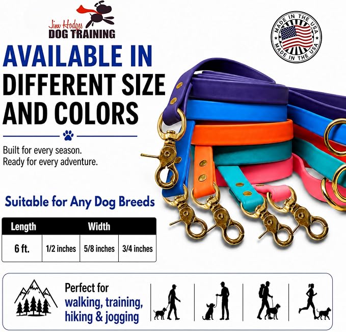 Gummy K9 Dog Leash, Biothane, Dog Training Leash, Made in The USA, 6 Feet, Various Sizes & Colors (5/8, Blue)