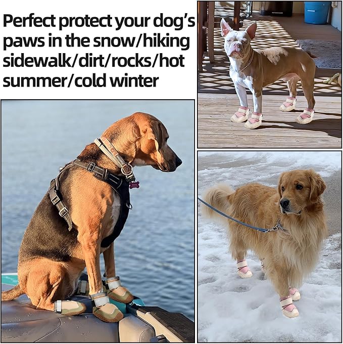 Hcpet Dog Boots for Large Dogs, Dog Shoes for Hot Pavement Winter Snow, Paw Protector Dog Booties Designed for Comfort and Breathability, Outdoor Booties for Small Medium Dogs for Hiking Pink Size 3