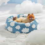 LE SURE Shown on TV Jacquard Donut Cute Small Dog Beds,Blue 27x27x8in | Orthopedic Calming Cat Sofa Indoor,Original Design Pattern,Washable Cover,Home Decor as Gift for Pet,Anti Slip Bottom