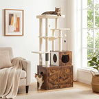 HOOBRO Cat Tree with Litter Box Enclosure, Tall Cat Tower for Indoor Cats, All-in-One Modern Cat Condo, Hidden Litter Box Enclosure Furniture, Rustic Brown FG51MZ03