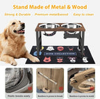 10" Tall Elevated Dog Bowls, Wooden & Metal Raised Dog Bowl Stand with 2 Stainless Steel Bowls-1700ml Capacity & Non-Slip Mat, Easy-Clean for Indoor/Outdoor Use