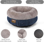 ClevaHome Calming Soft Plush Donut Cat Bed, Fluffy Round Cat Bed for Indoor Cats, Washable Kitten Bed with Plush Faux Fur, Anti-Slip Bottom, Denim Grey