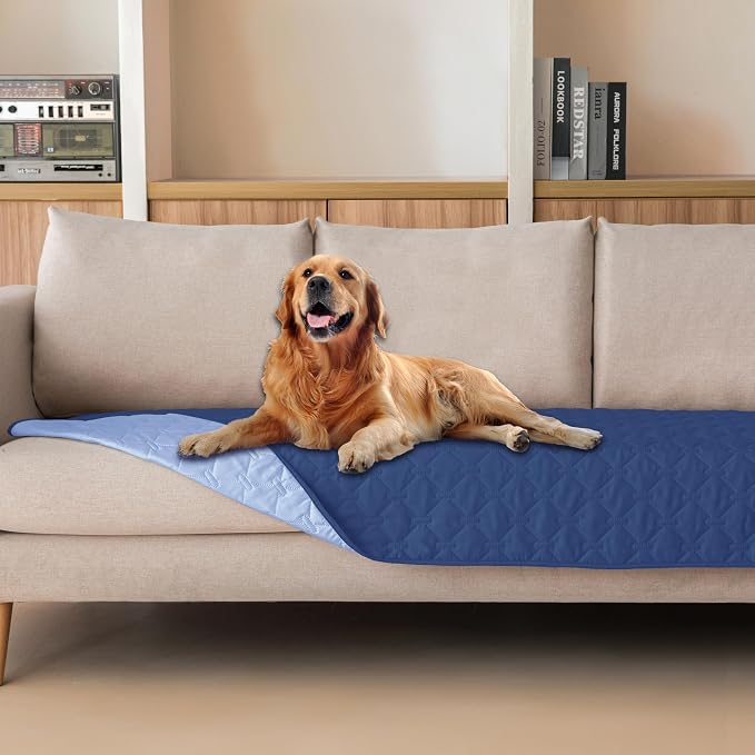 gogobunny 100% Double Sided Waterproof Dog Blanket Soft Pet Bed Cover Reversible Protect Furniture Couch Sofa Car for Puppy Large Dog Cat (Dark Navy/Light Navy, 30x90 Inch (Pack of 1))