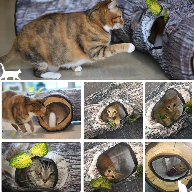 Cat Tunnel,Cat Tunnels for Indoor Cats,Tree Trunk Play Toy for Large Cats、Kitten and Other Small Animals to Chase and Play,Foldable Easy to Store,Cat Tube Toys Long 59"