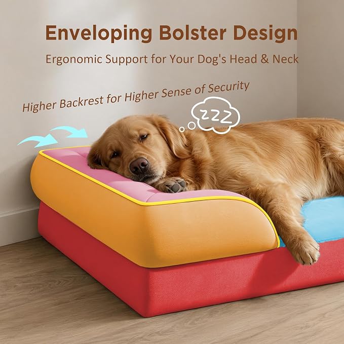 Comfort Expression Orthopedic Dog Bed for Extra Large Dogs with Bolster | Waterproof Dog Couch Bed with Washable Cover & Non-Slip Bottom, Supportive Egg Crate Foam XL Pet Bed, 42x30 Inch