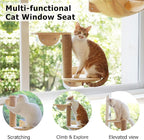 Cat Window Hammock Bed 4pcs/Set Cat Window Perch for Indoor Cats Seat with Two Shelves and One Scratching Post Sunction Cup Mounted | 4pcs/Set,Drill-Free,Hold Up to 40 lb,For Small to Medium Cat to Climb, Scratch, Rest and Watch Outside,Machine-Washabl...