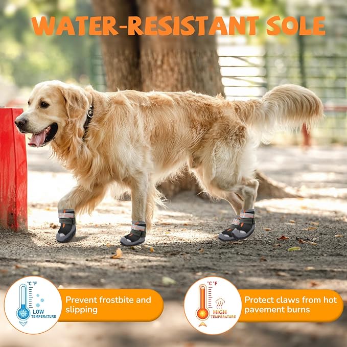 Dog Shoes for Large Small Medium Dogs, Dog Boots for Winter Snow Day, Anti-Slip Dog Booties & Paw Protectors, Outdoor Puppy Shoe for Hiking Hardwood Floor with Reflective Straps Size 1