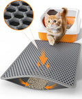 Powools Cat Litter Mat, Double-Layer, 23.2 x 14.6 in, Urine-Proof, Grey | Non-Slip Litter Trapping Mat, Easy to Clean, Kitty Litter Mats for Floor, Scatter Control, Waterproof Litter Box Mat for Cats