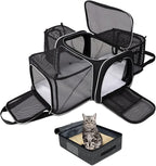 BAGLHER Expandable Cat Carrier with Travel Litter Box, Pet Travel 5 Sides Open Doors 3 Sides, Leak-Proof and Collapsible, for Car, Airplane Trip, Black