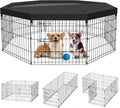 Peekaboo DogPlaypen 24 in-8 Panel Metal Rustproof Pet Fence with Top Cover | 24 Inch 8 Panel Foldable Metal Dog Playpen with Top Cover, GRS Certified Recycled Material