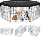 Peekaboo DogPlaypen 24 in-8 Panel Metal Rustproof Pet Fence with Top Cover | 24 Inch 8 Panel Foldable Metal Dog Playpen with Top Cover, GRS Certified Recycled Material