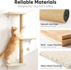 FUKUMARU Cat Wall Shelves, 4 in 1 Set, Beige | Stable & Safe Cat Walls Furniture, Wooden Kitten Climbing Wall with Scratching Post for 16 Inch Drywall