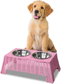 Serenity 6.9" Small Medium Elevated Wicker Pet Feeder with 2 Removable 18oz 2.2 Cup Stainless Steel Bowls Dishwasher Safe Food Water Station for Dogs Cats, Light Green DBL4000Y