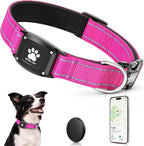 GPS Dog Collar Tracker 2-in-1,Reflective Waterproof Pet Collar,iOS-Only,No Monthly Fees,Unlimited Range,Dog Tracking Collar Pet Tracker,for Small Medium Large Dogs(L (16.5"-23.5"), Hot Pink)