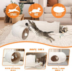 Cat Tunnel, 2-Way Collapsible Cat Tube with Interactive Peek-A-Boo Hole, Toy Ball, and Rope Ideal for Indoor Cats, Kittens, and Rabbits, Beige