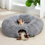 PAWZ Road Cat Tunnel Bed,Collapsible Cat Donut Tunnel with Soft Mat & Balls | 2 tunnels + soft mat form circle, with peephole & dangling balls. Plush, collapsible, Stores Easy. For small & large cats