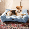 Dog Bed for Small Medium Dogs/Cats, Orthpedic Dog Beds Supportive Cat Couch with Faux Rabbit Fur and Removable Cover, Washable Pet Sofa Bed, 30 Inch, Light Blue